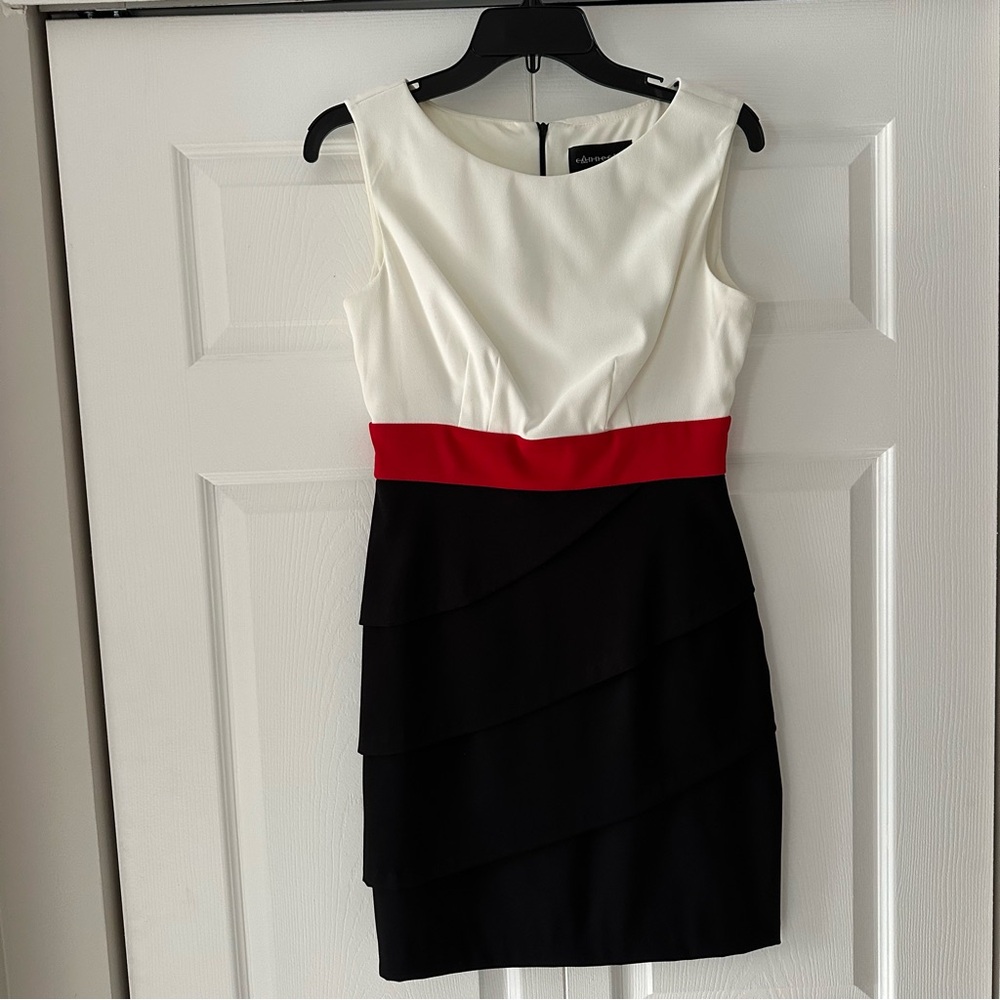 Connected Apparel Black, White, and Red Petite Dress